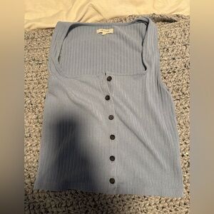 Madewell Light Blue Ribbed Button-Front Tank Top